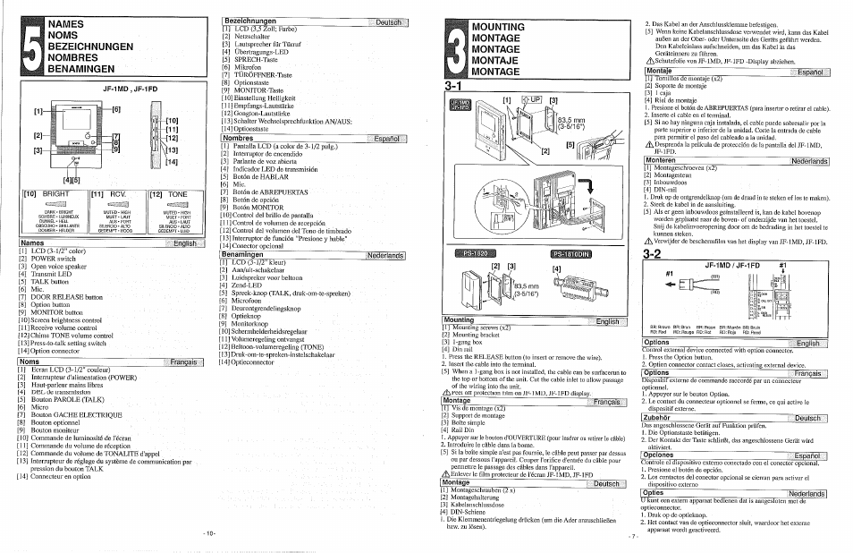 Jf-1md, jf-1fd, Names, English | Noms, Français, Bezeichnungen, Deutsch, Nombres, Español, Benamíngen | Aiphone JF-1MD User Manual | Page 7 / 8
