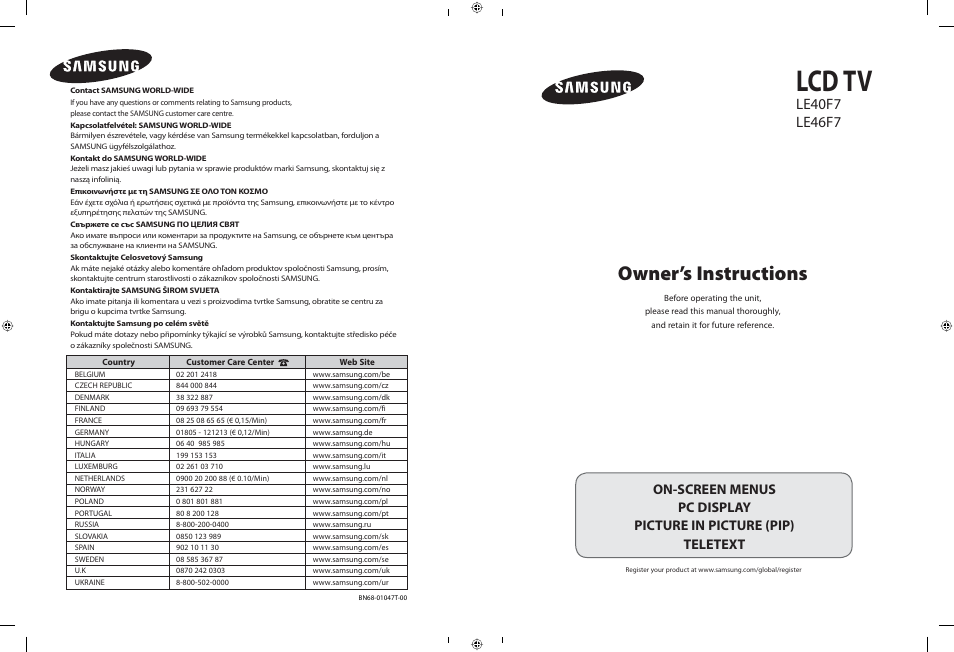 Samsung LE40F71B User Manual | 355 pages