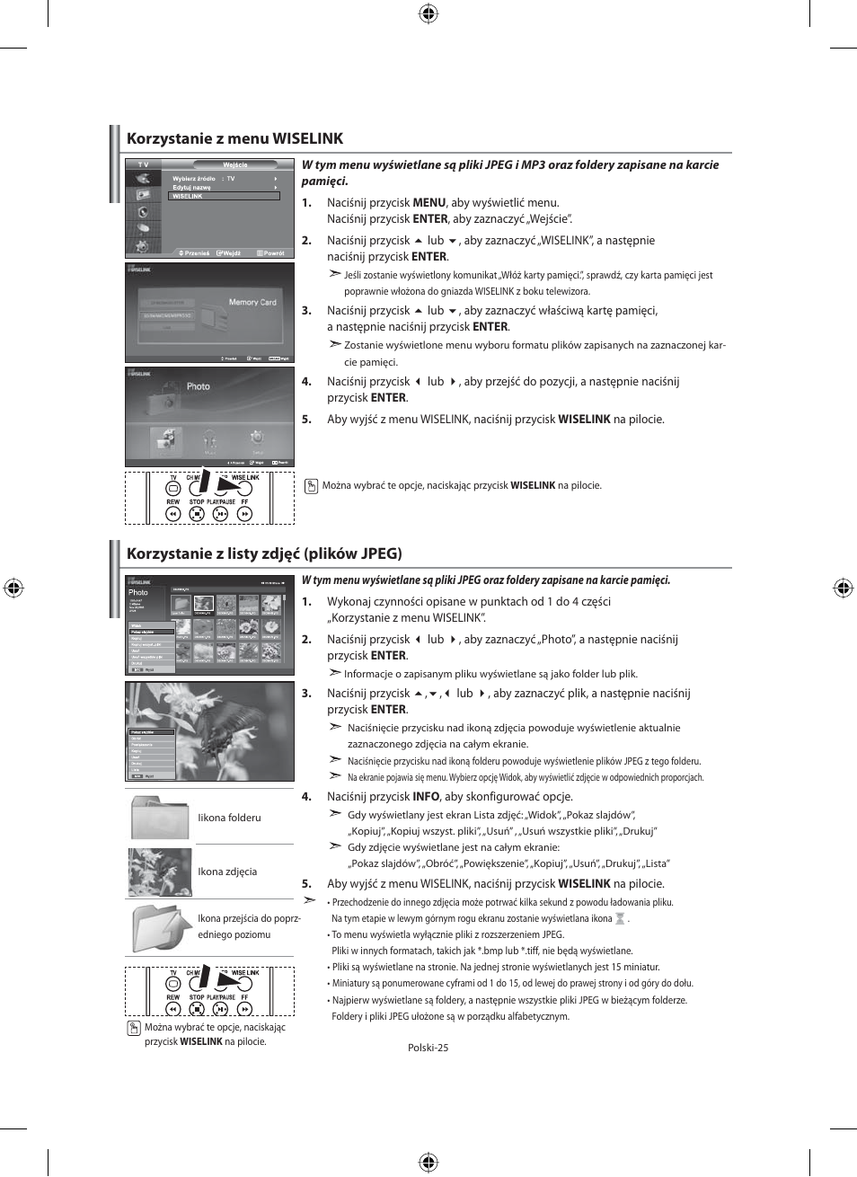 Korzystanie z menu wiselink, Korzystanie z listy zdjęć (plików jpeg) | Samsung LE40F71B User Manual | Page 115 / 355