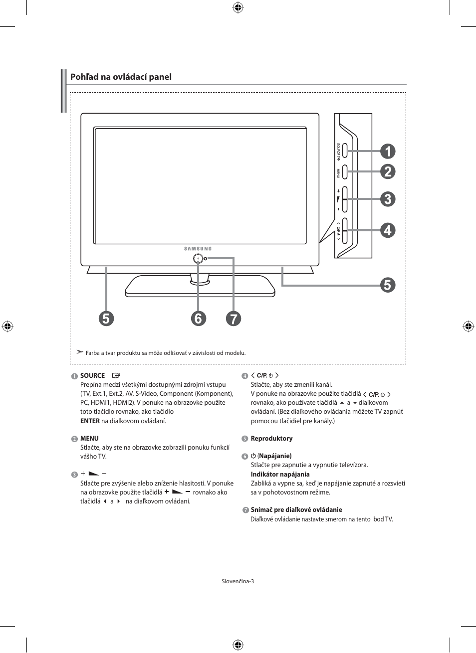 Pohľad na ovládací panel | Samsung LE40F71B User Manual | Page 225 / 355