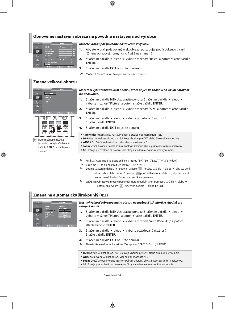 Zmena veľkosti obrazu, Zmena na automaticky širokouhlý (4:3) | Samsung LE40F71B User Manual | Page 236 / 355