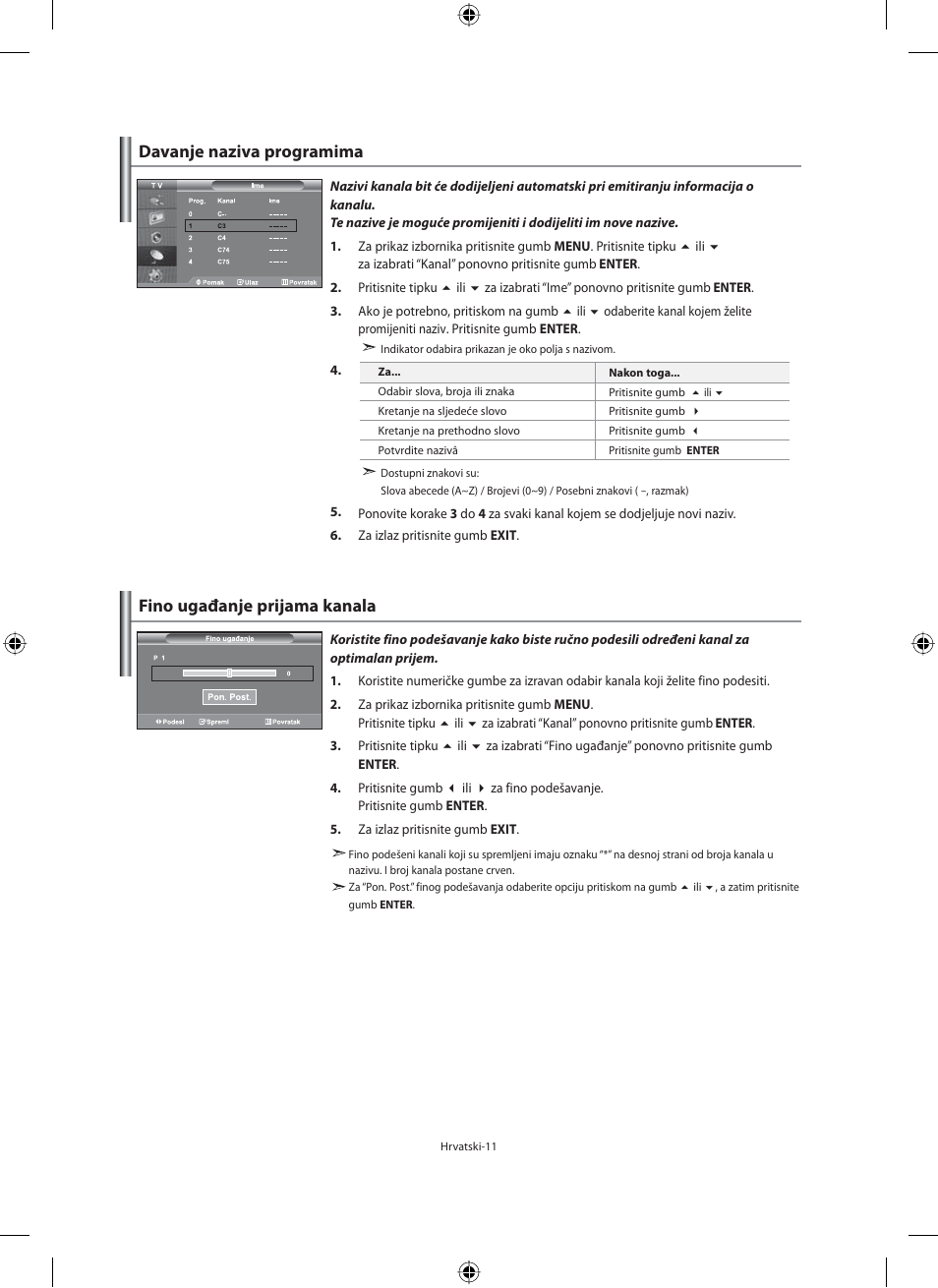 Fino ugađanje prijama kanala, Davanje naziva programima | Samsung LE40F71B User Manual | Page 277 / 355