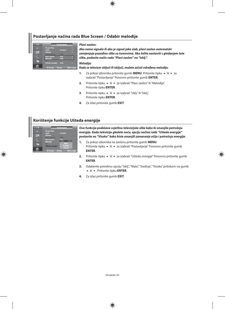 Korištenje funkcije ušteda energije | Samsung LE40F71B User Manual | Page 288 / 355