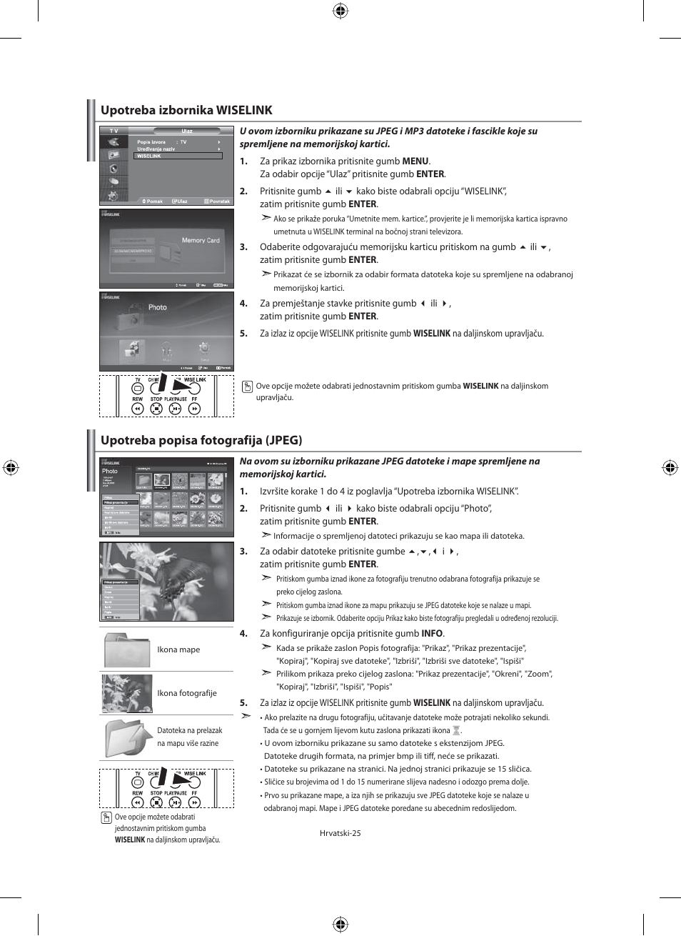 Upotreba izbornika wiselink, Upotreba popisa fotografija (jpeg) | Samsung LE40F71B User Manual | Page 291 / 355