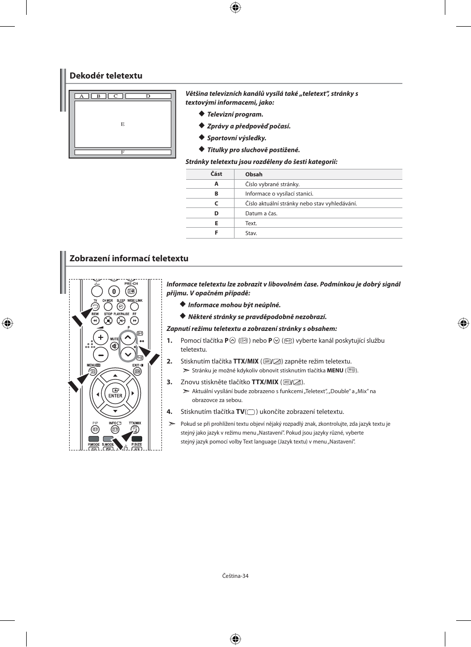 Dekodér teletextu zobrazení informací teletextu | Samsung LE40F71B User Manual | Page 344 / 355