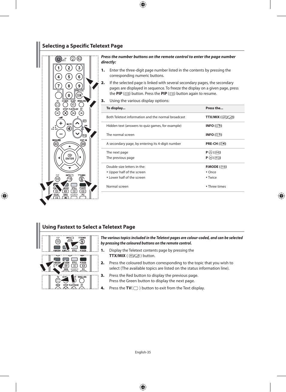 Selecting a specific teletext page, Using fastext to select a teletext page | Samsung LE40F71B User Manual | Page 37 / 355