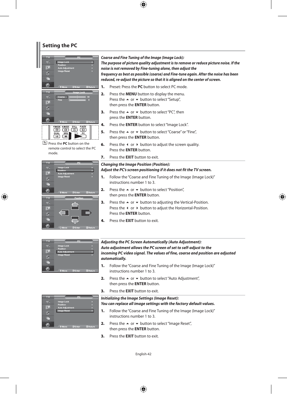 Setting the pc | Samsung LE40F71B User Manual | Page 44 / 355