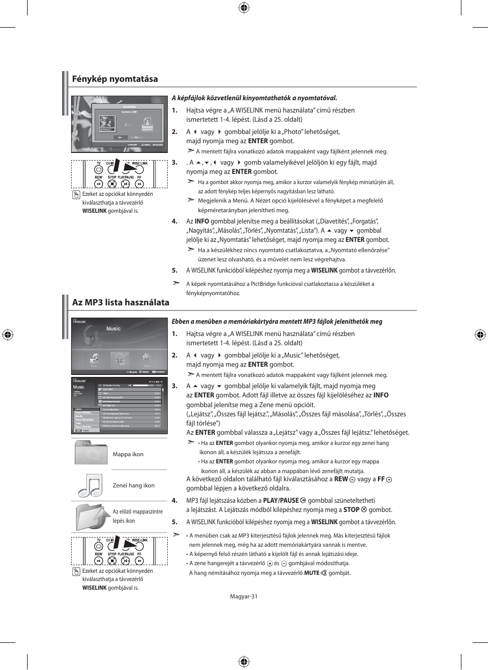 Az mp3 lista használata, Fénykép nyomtatása | Samsung LE40F71B User Manual | Page 77 / 355