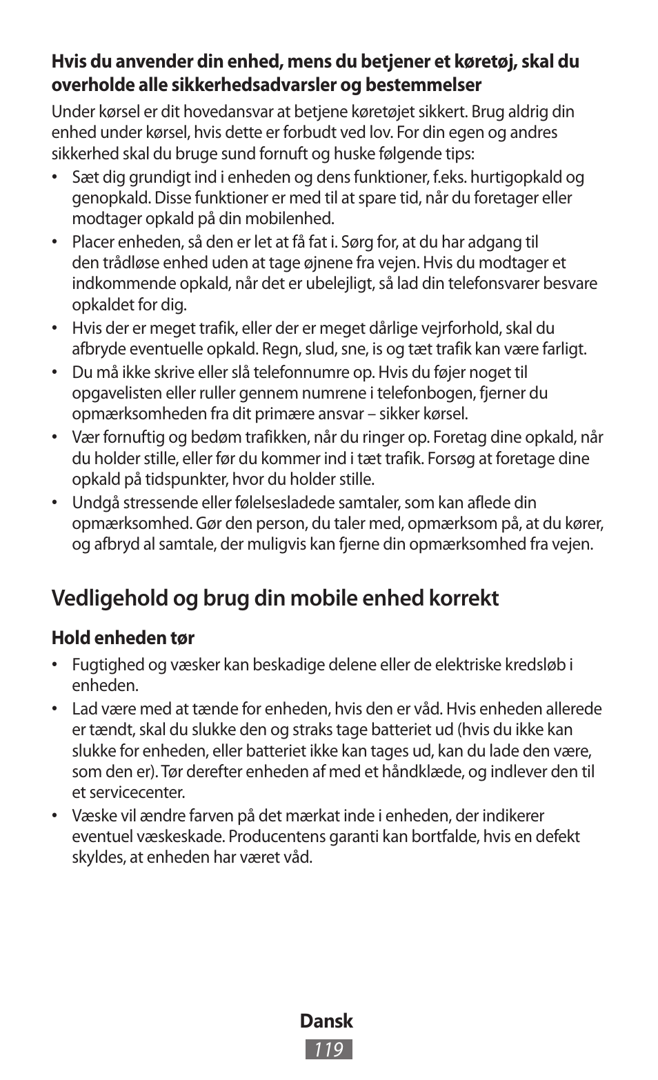 Vedligehold og brug din mobile enhed korrekt | Samsung EK-GC100 User Manual | Page 120 / 559