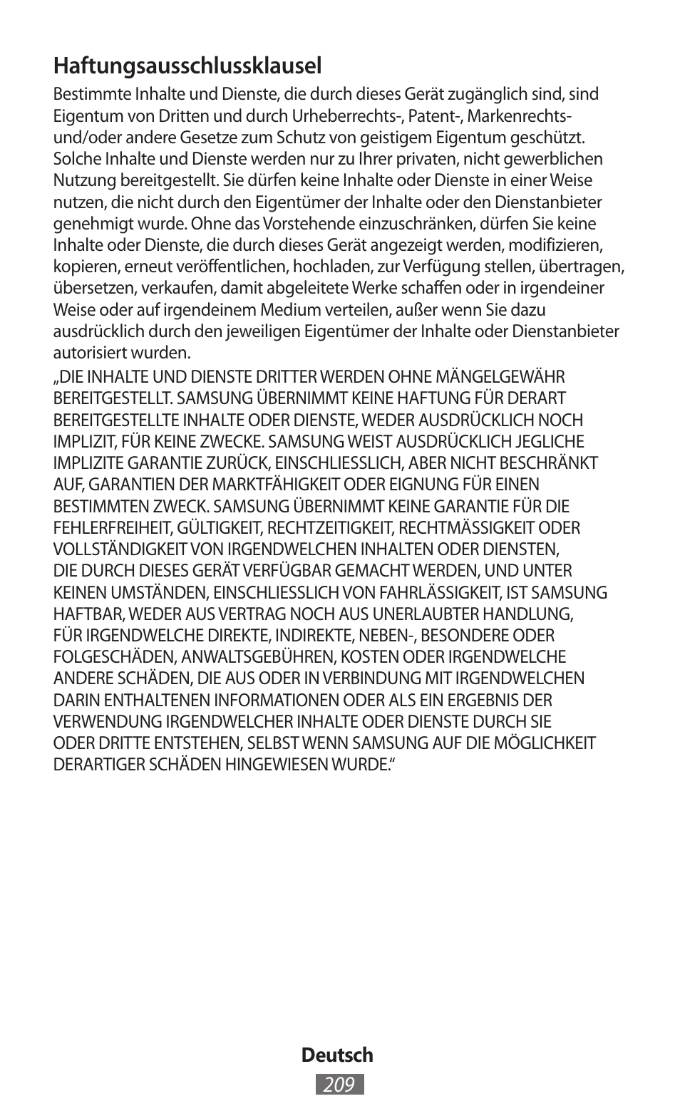 Haftungsausschlussklausel | Samsung EK-GC100 User Manual | Page 210 / 559