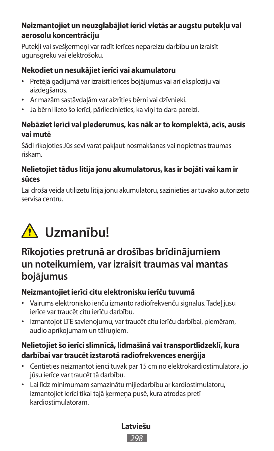 Uzmanību | Samsung EK-GC100 User Manual | Page 299 / 559