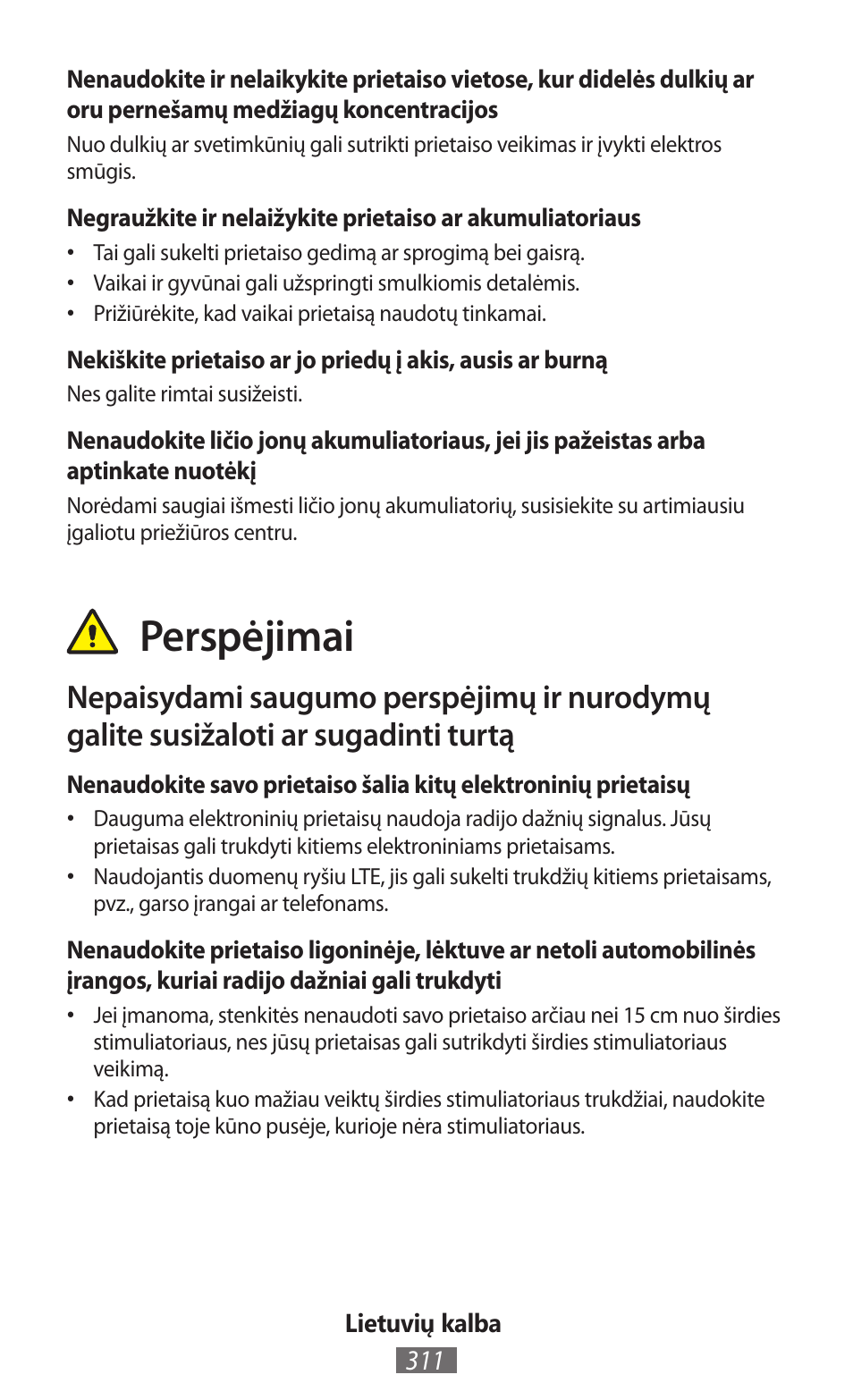 Perspėjimai | Samsung EK-GC100 User Manual | Page 312 / 559