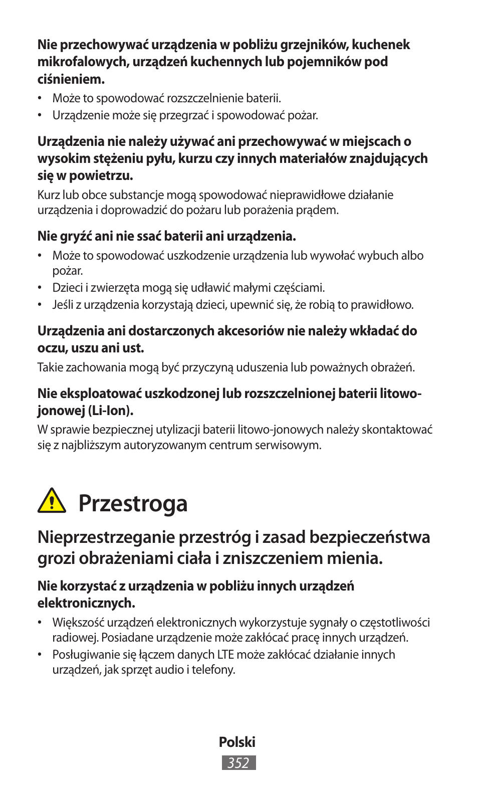 Przestroga | Samsung EK-GC100 User Manual | Page 353 / 559