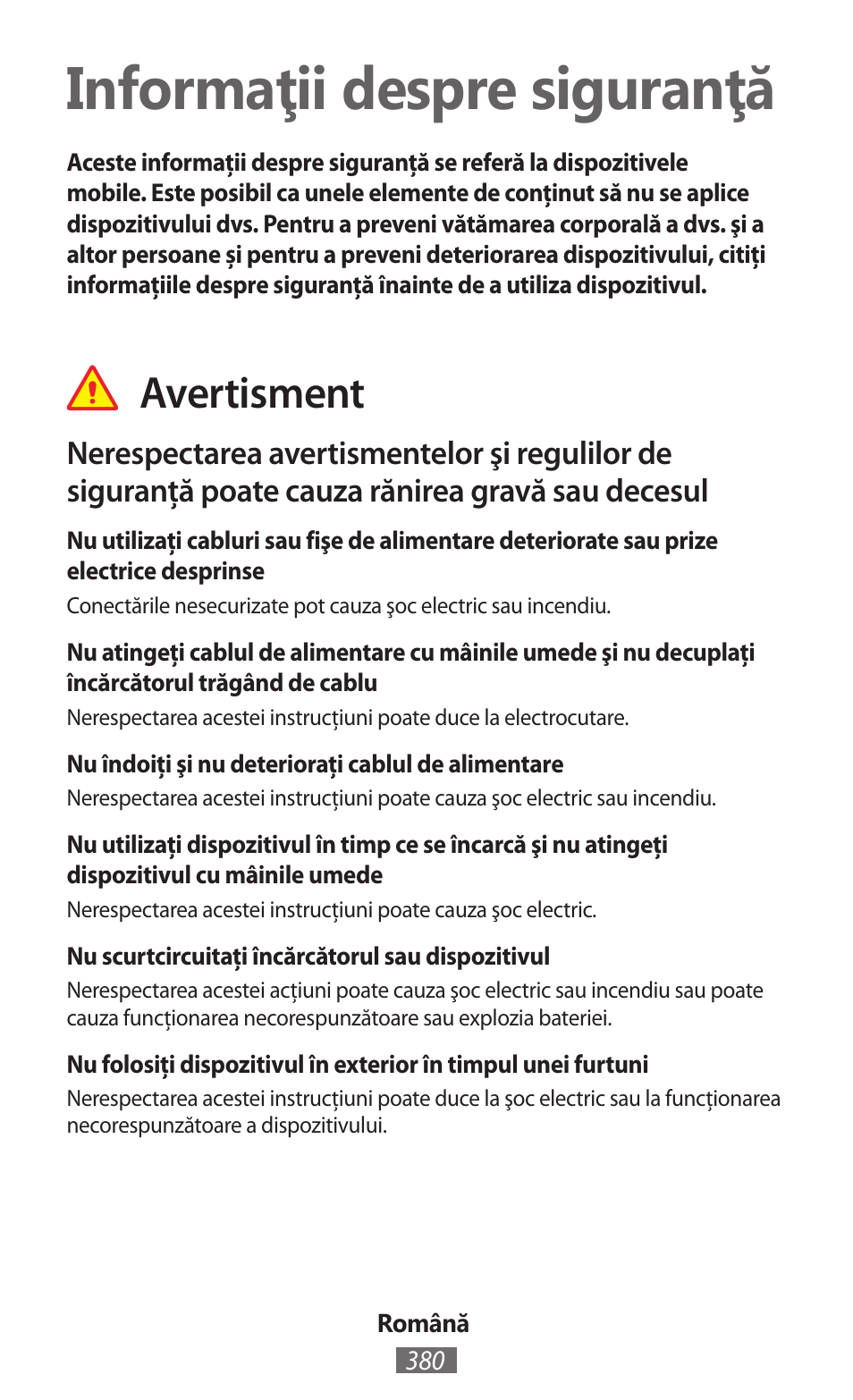 Română, Informaţii despre siguranţă, Avertisment | Samsung EK-GC100 User Manual | Page 381 / 559
