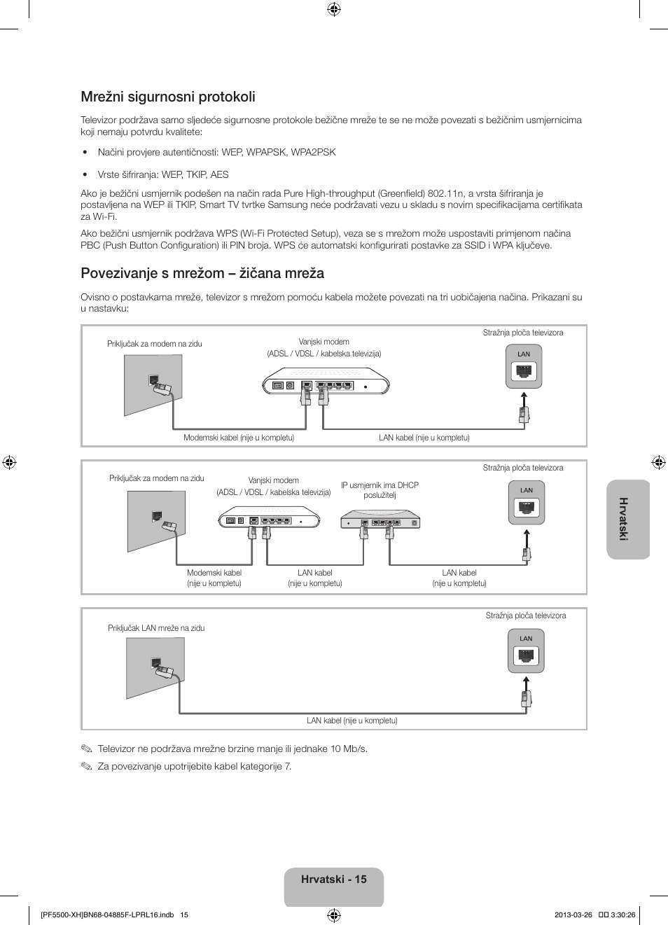 Mrežni sigurnosni protokoli, Povezivanje s mrežom – žičana mreža | Samsung PS60F5500AW User Manual | Page 135 / 385