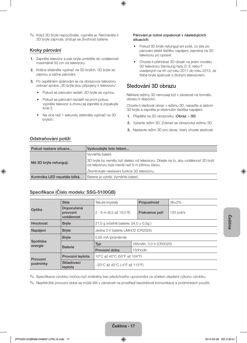 Sledování 3d obrazu | Samsung PS60F5500AW User Manual | Page 161 / 385