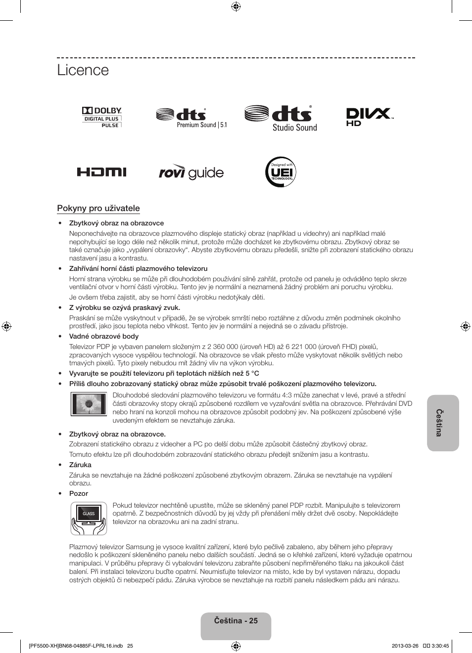 Licence, Pokyny pro uživatele | Samsung PS60F5500AW User Manual | Page 169 / 385