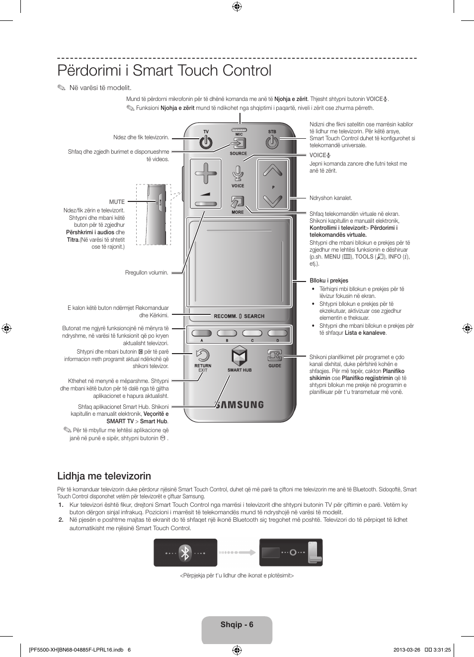 Përdorimi i smart touch control, Lidhja me televizorin | Samsung PS60F5500AW User Manual | Page 246 / 385