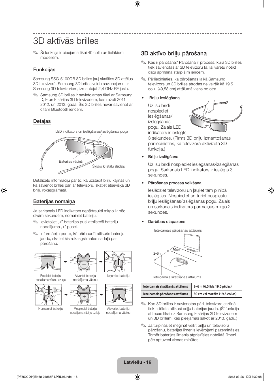 3d aktīvās brilles, 3d aktīvo briļļu pārošana | Samsung PS60F5500AW User Manual | Page 328 / 385