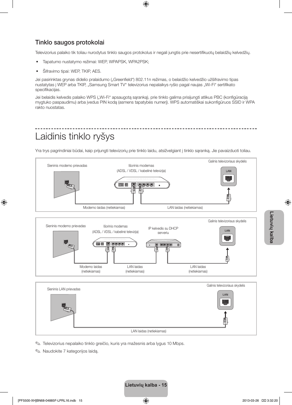 Laidinis tinklo ryšys, Tinklo saugos protokolai | Samsung PS60F5500AW User Manual | Page 351 / 385
