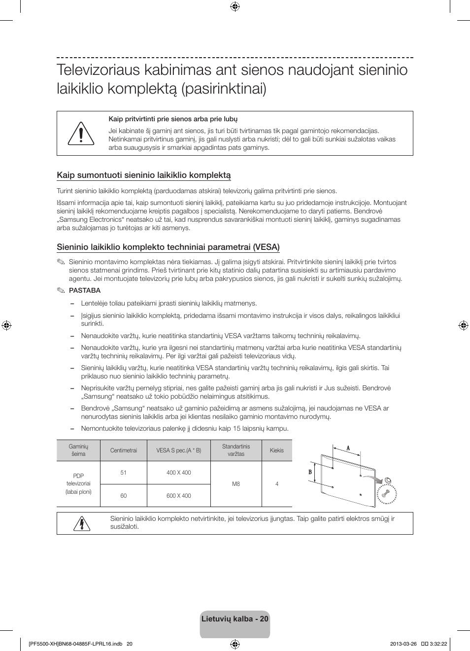Kaip sumontuoti sieninio laikiklio komplektą | Samsung PS60F5500AW User Manual | Page 356 / 385