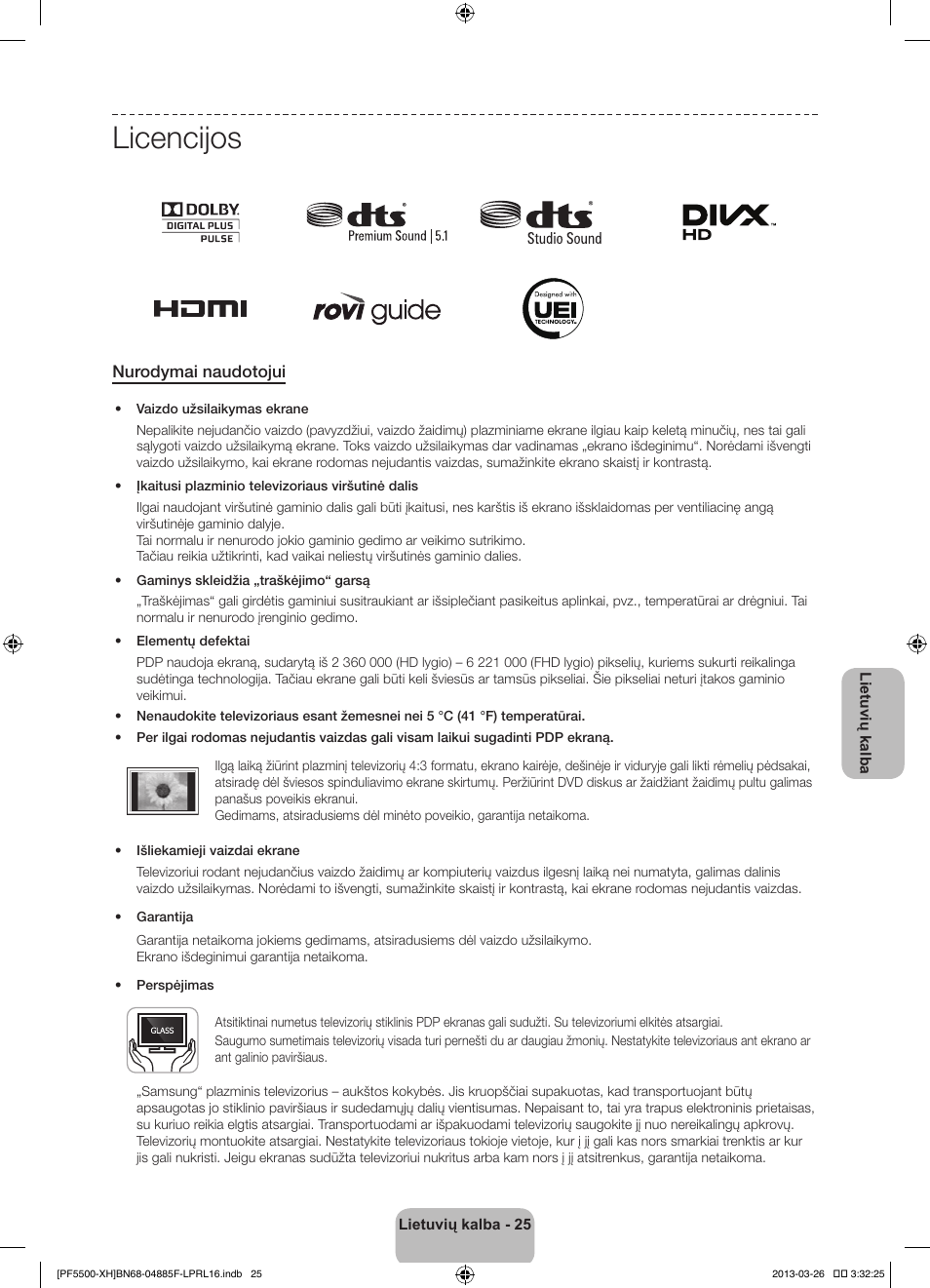 Licencijos, Nurodymai naudotojui | Samsung PS60F5500AW User Manual | Page 361 / 385