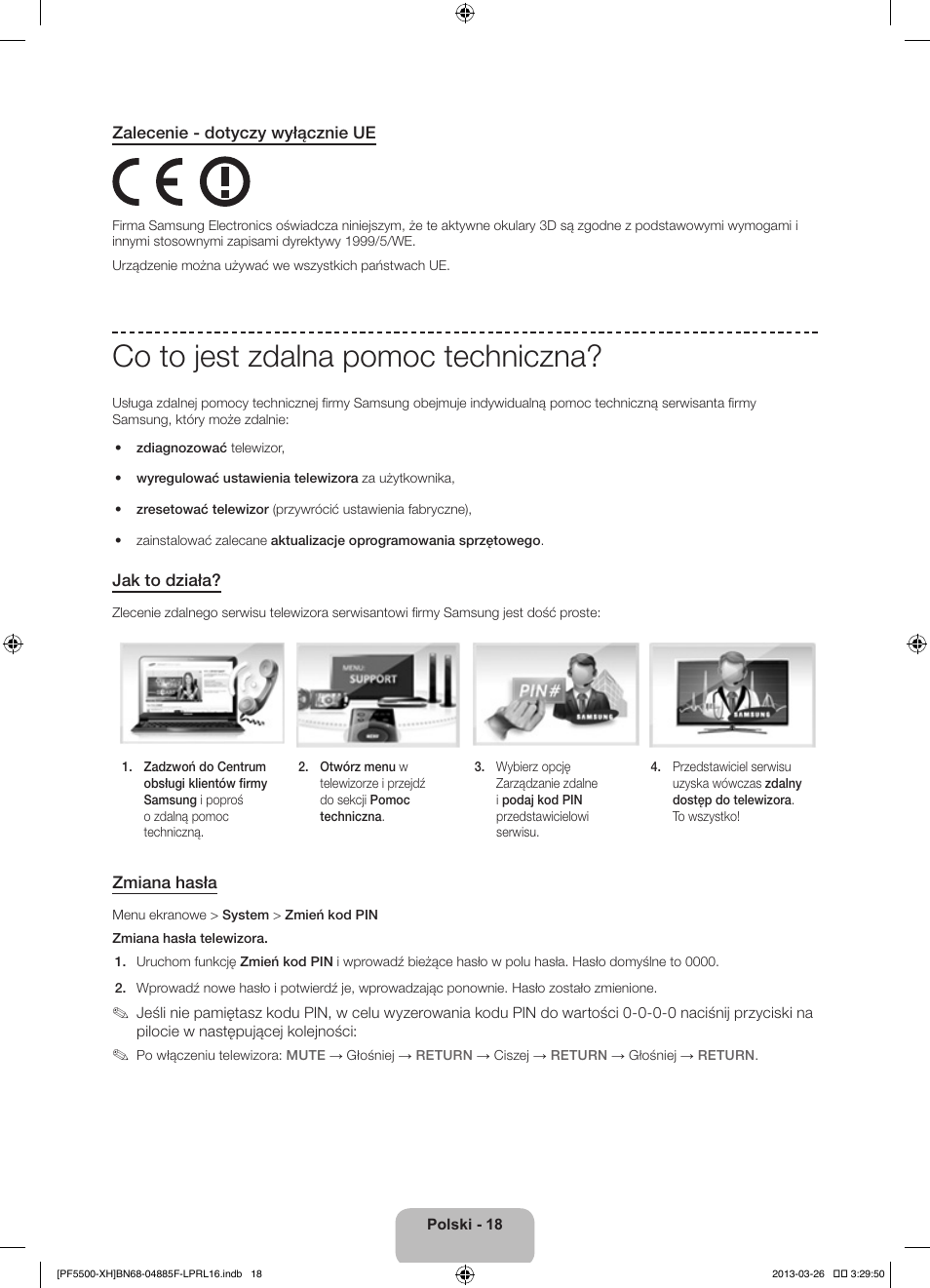 Co to jest zdalna pomoc techniczna | Samsung PS60F5500AW User Manual | Page 66 / 385