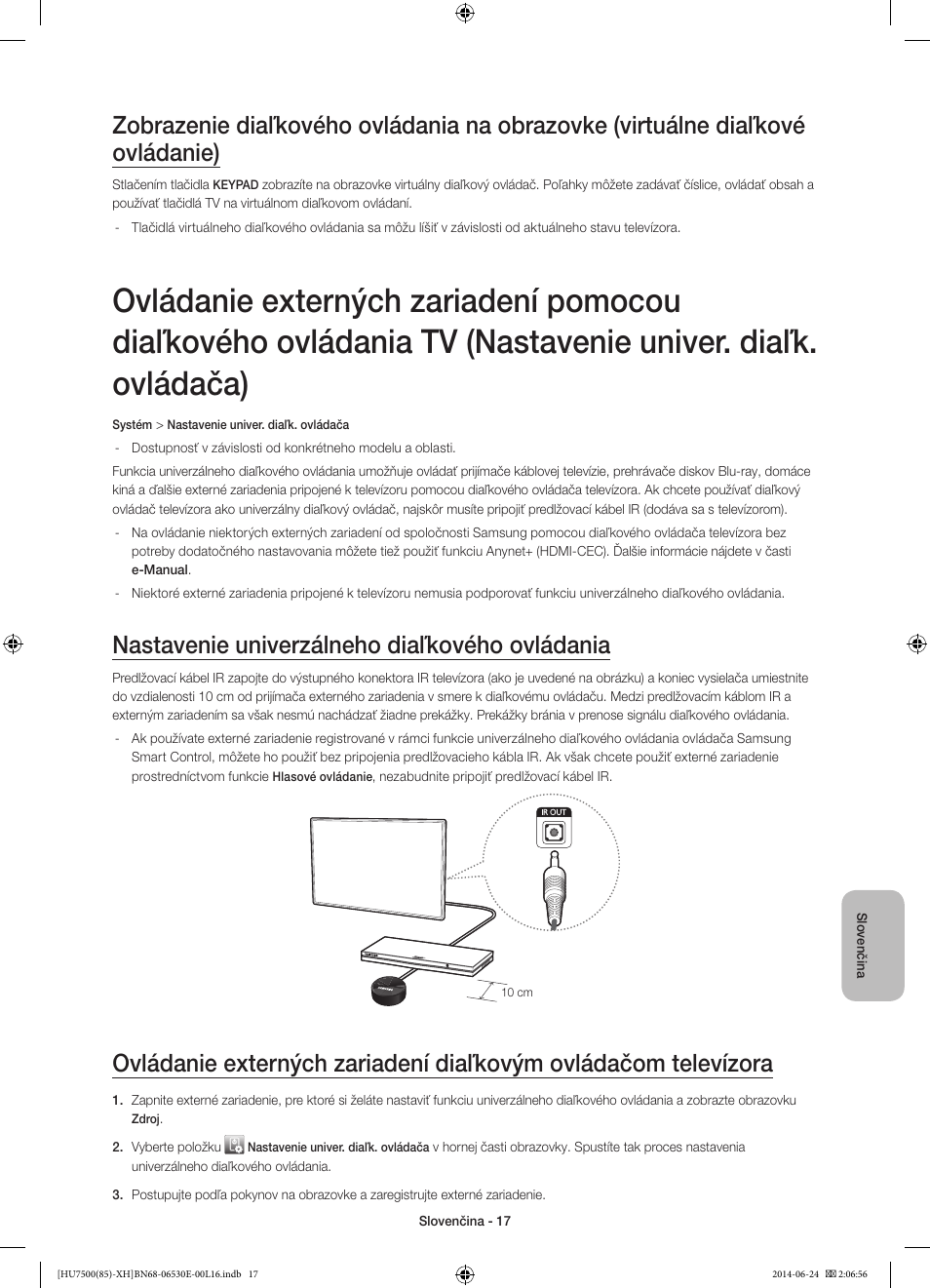 Nastavenie univerzálneho diaľkového ovládania | Samsung UE85HU7500L User Manual | Page 185 / 385