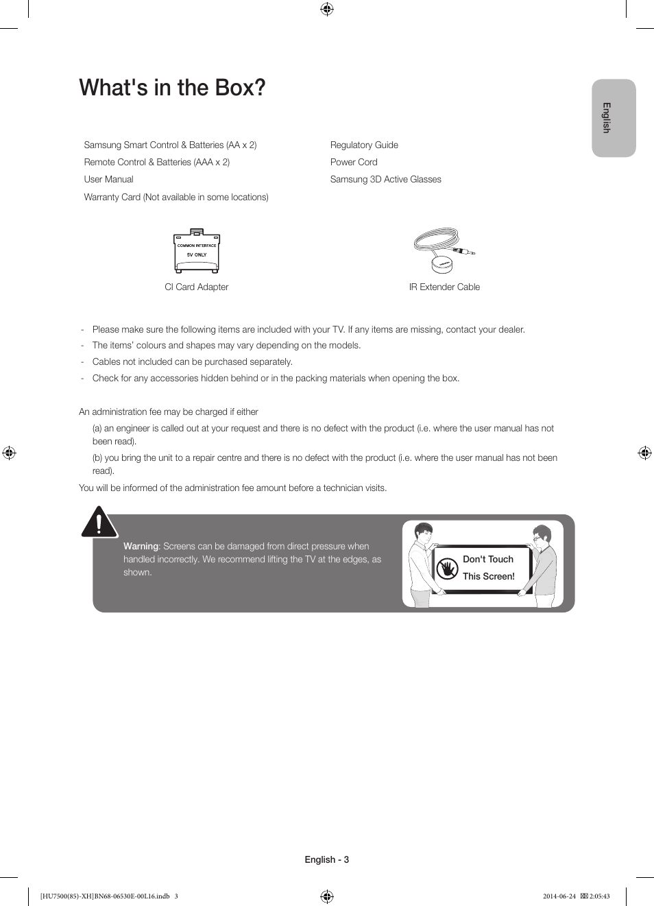 What's in the box | Samsung UE85HU7500L User Manual | Page 3 / 385