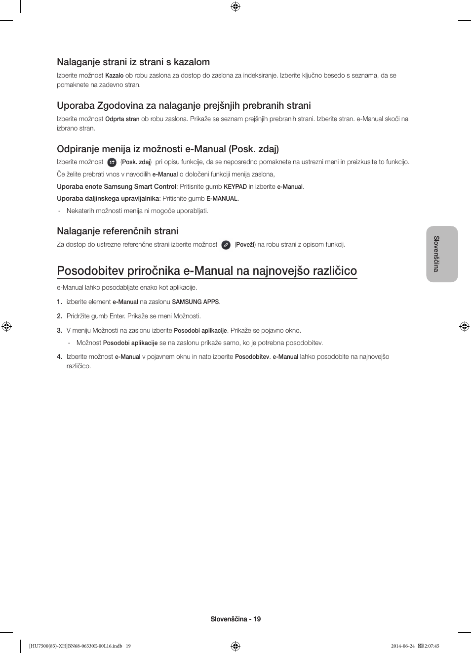 Nalaganje strani iz strani s kazalom, Odpiranje menija iz možnosti e-manual (posk. zdaj), Nalaganje referenčnih strani | Samsung UE85HU7500L User Manual | Page 307 / 385
