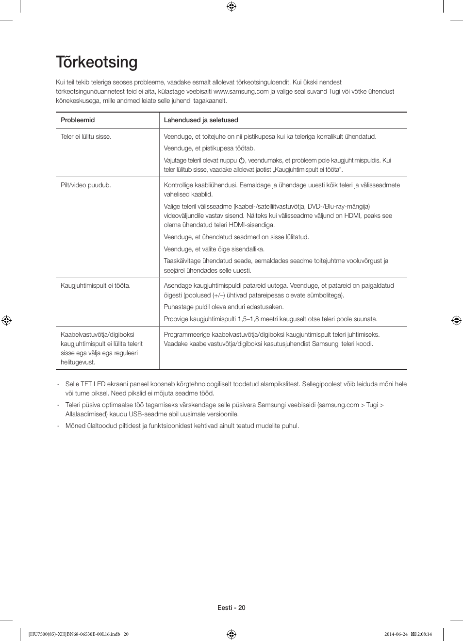 Tõrkeotsing | Samsung UE85HU7500L User Manual | Page 380 / 385