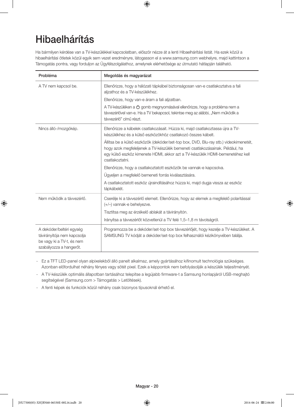 Hibaelhárítás | Samsung UE85HU7500L User Manual | Page 44 / 385