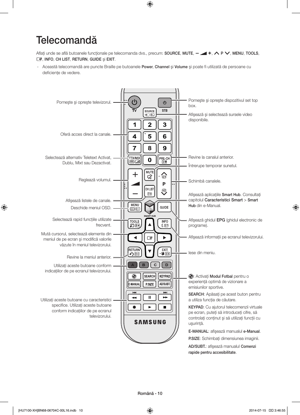 Telecomandă | Samsung UE55HU7100S User Manual | Page 170 / 322