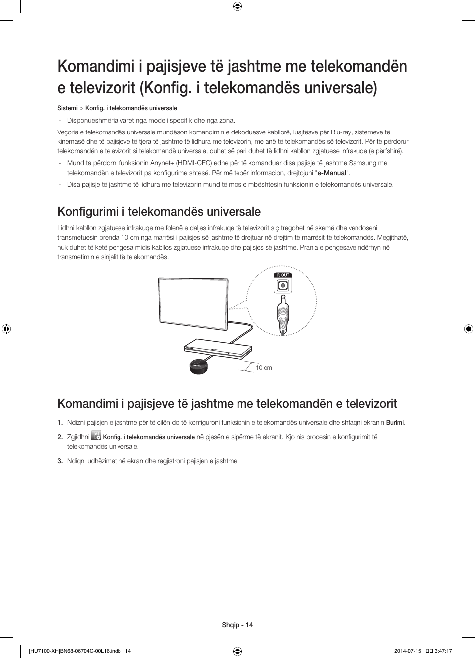 Konfigurimi i telekomandës universale | Samsung UE55HU7100S User Manual | Page 214 / 322