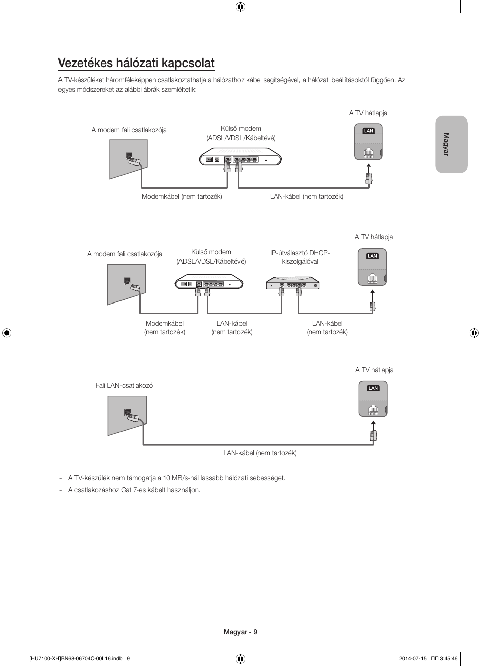 Vezetékes hálózati kapcsolat | Samsung UE55HU7100S User Manual | Page 29 / 322