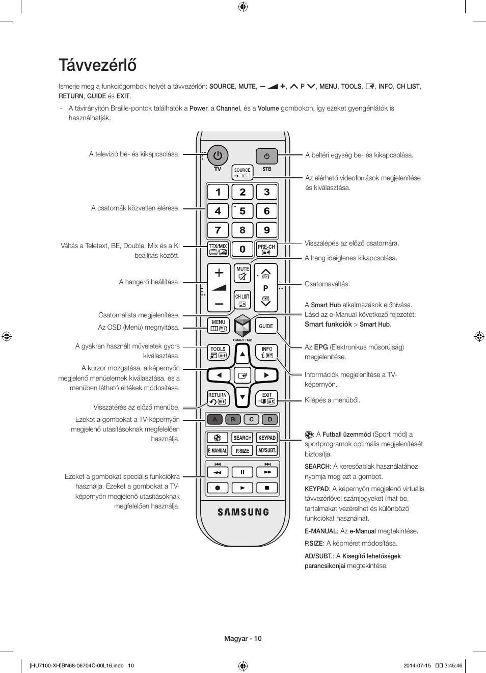 Távvezérlő | Samsung UE55HU7100S User Manual | Page 30 / 322