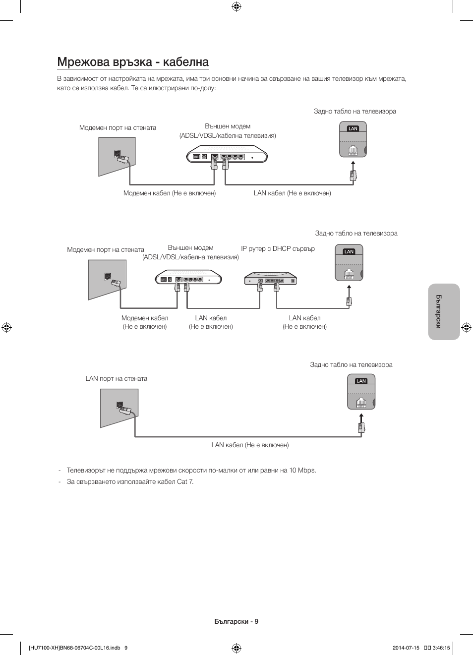 Мрежова връзка - кабелна | Samsung UE55HU7100S User Manual | Page 89 / 322