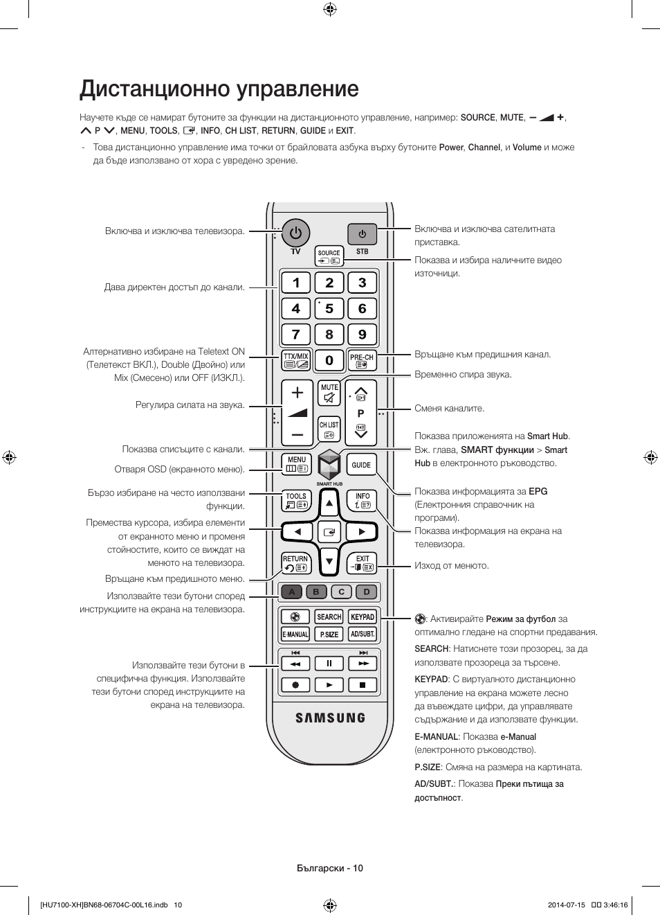 Дистанционно управление | Samsung UE55HU7100S User Manual | Page 90 / 322