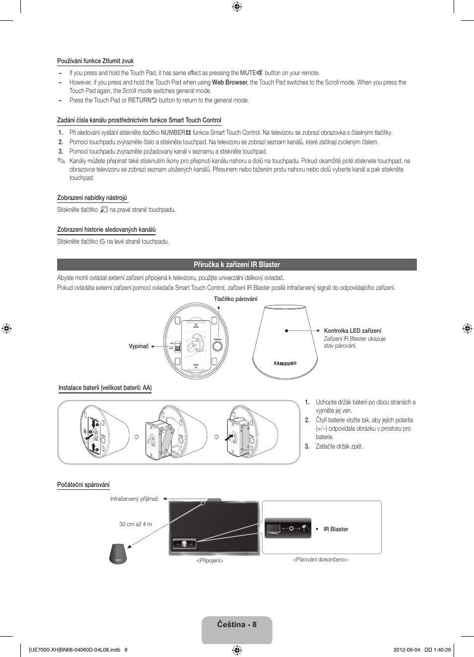 Příručka k zařízení ir blaster, Čeština - 8 | Samsung UE46ES7000S User Manual | Page 146 / 185