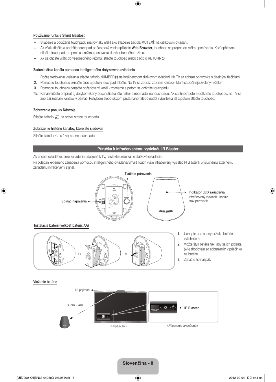 Príručka k infračervenému vysielaču ir blaster, Slovenčina - 8 | Samsung UE46ES7000S User Manual | Page 169 / 185