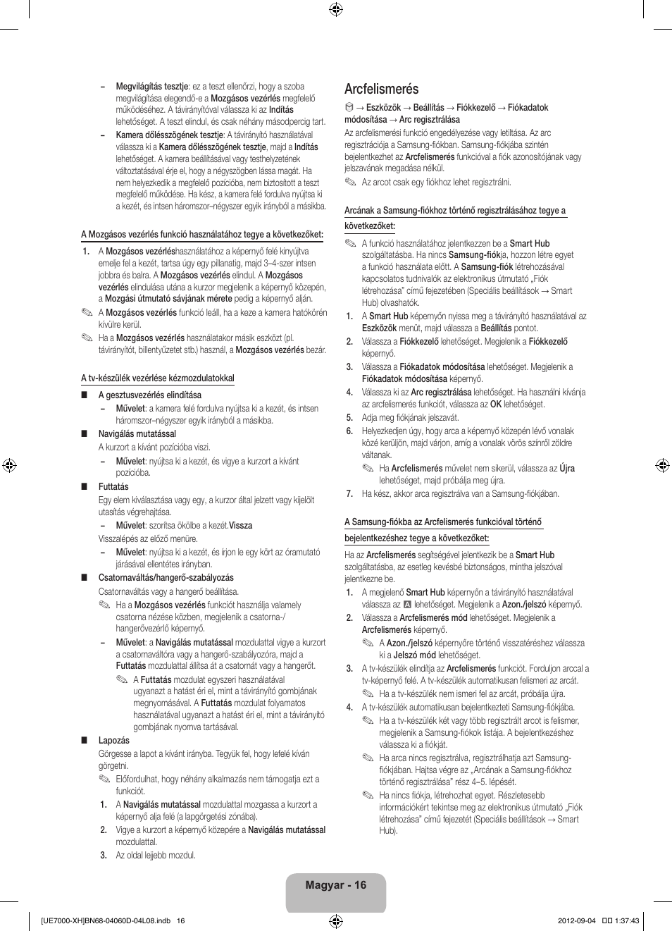 Arcfelismerés | Samsung UE46ES7000S User Manual | Page 39 / 185