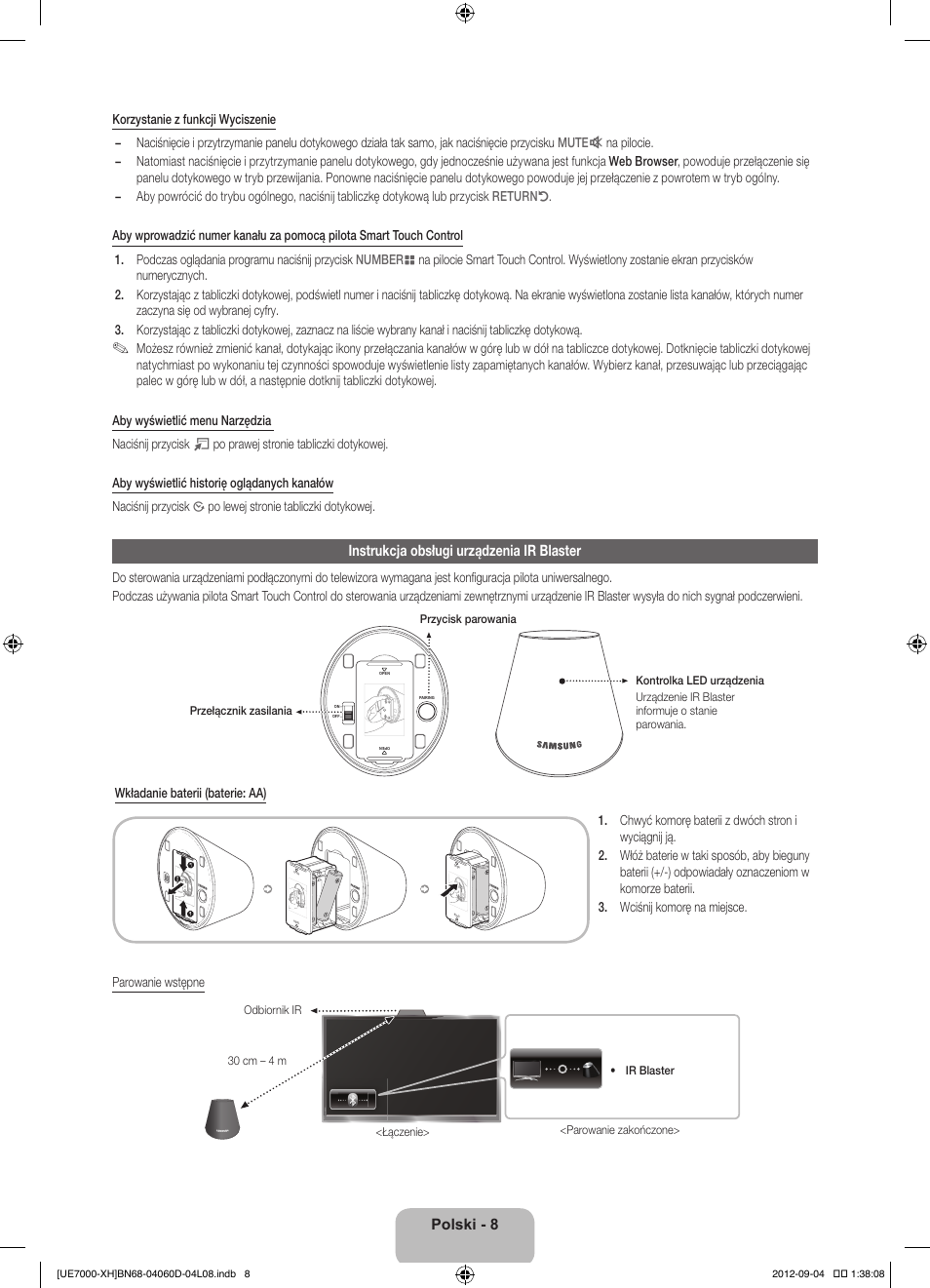 Instrukcja obsługi urządzenia ir blaster, Polski - 8 | Samsung UE46ES7000S User Manual | Page 54 / 185