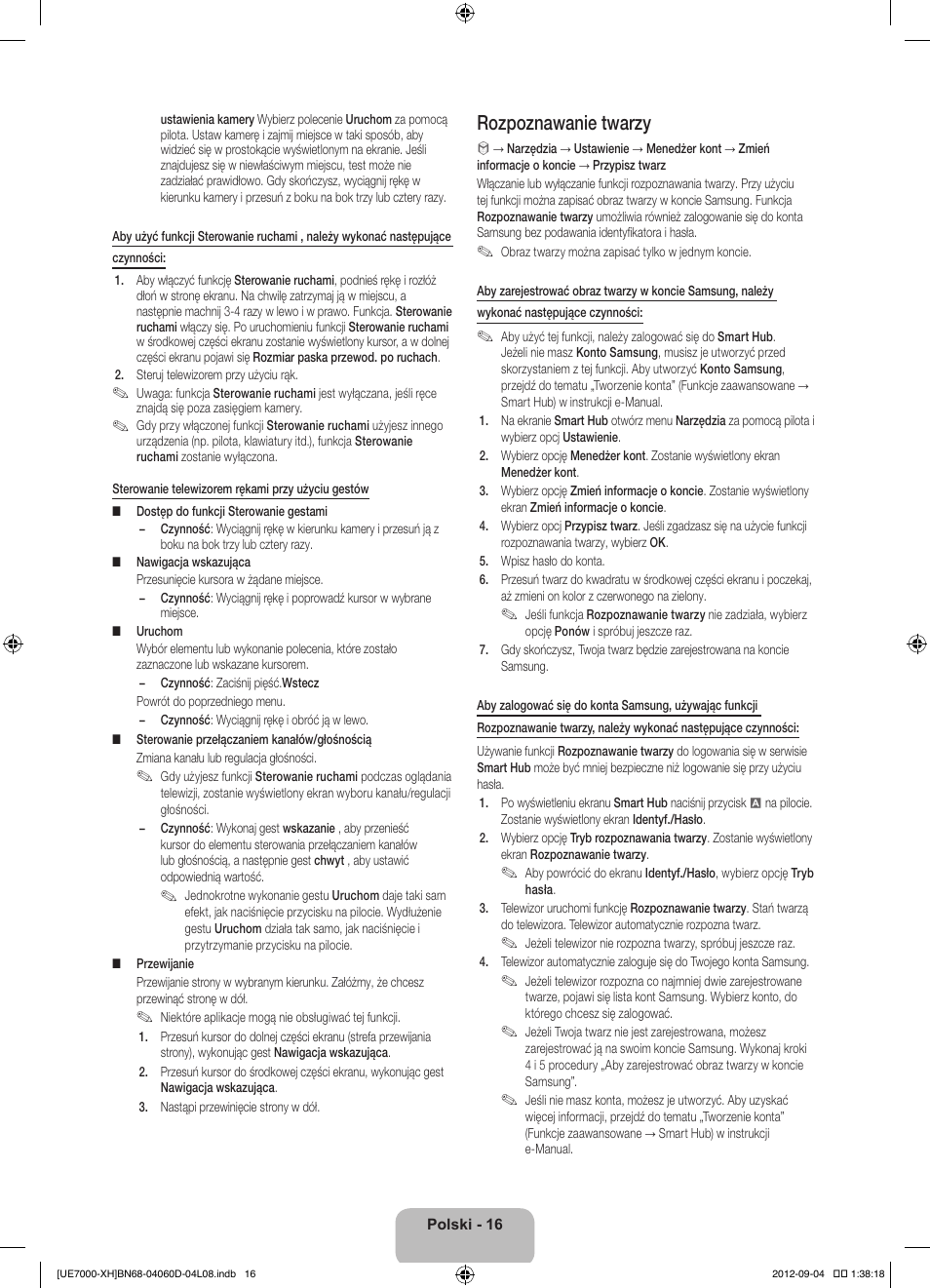 Rozpoznawanie twarzy | Samsung UE46ES7000S User Manual | Page 62 / 185