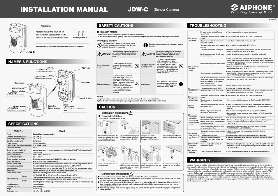 Aiphone JDW-C User Manual | 2 pages