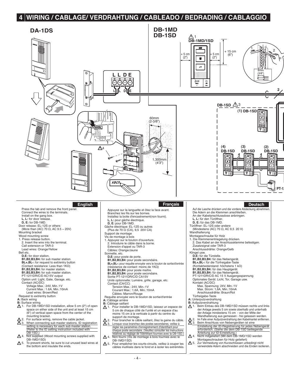 Da-1ds db-1md db-1sd, Pt-1211dr/c/d, L l d e | Aiphone DA-1DS User Manual | Page 4 / 8