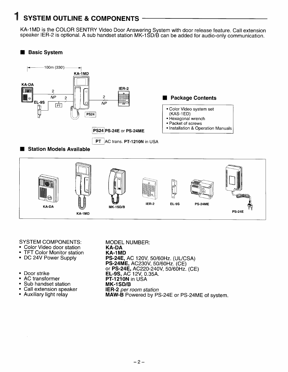 System outline & components | Aiphone COLOR SENTRY KA-1MD User Manual | Page 2 / 8