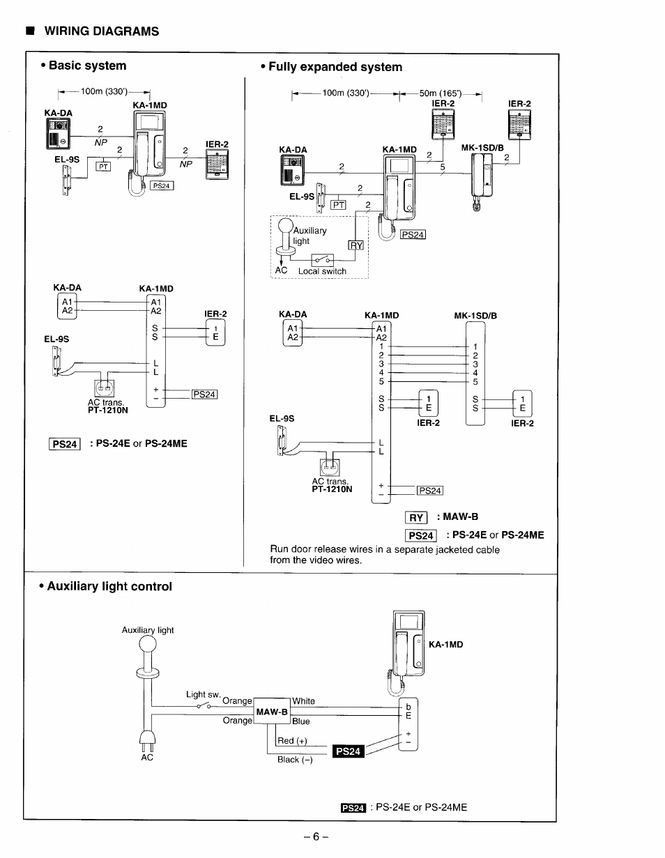 Wiring diagrams | Aiphone COLOR SENTRY KA-1MD User Manual | Page 6 / 8