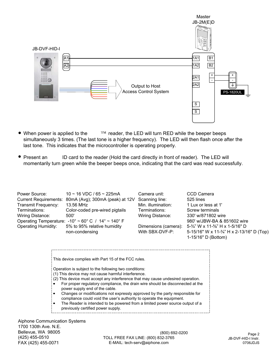 Aiphone JB-DVF-HID-I User Manual | Page 2 / 2