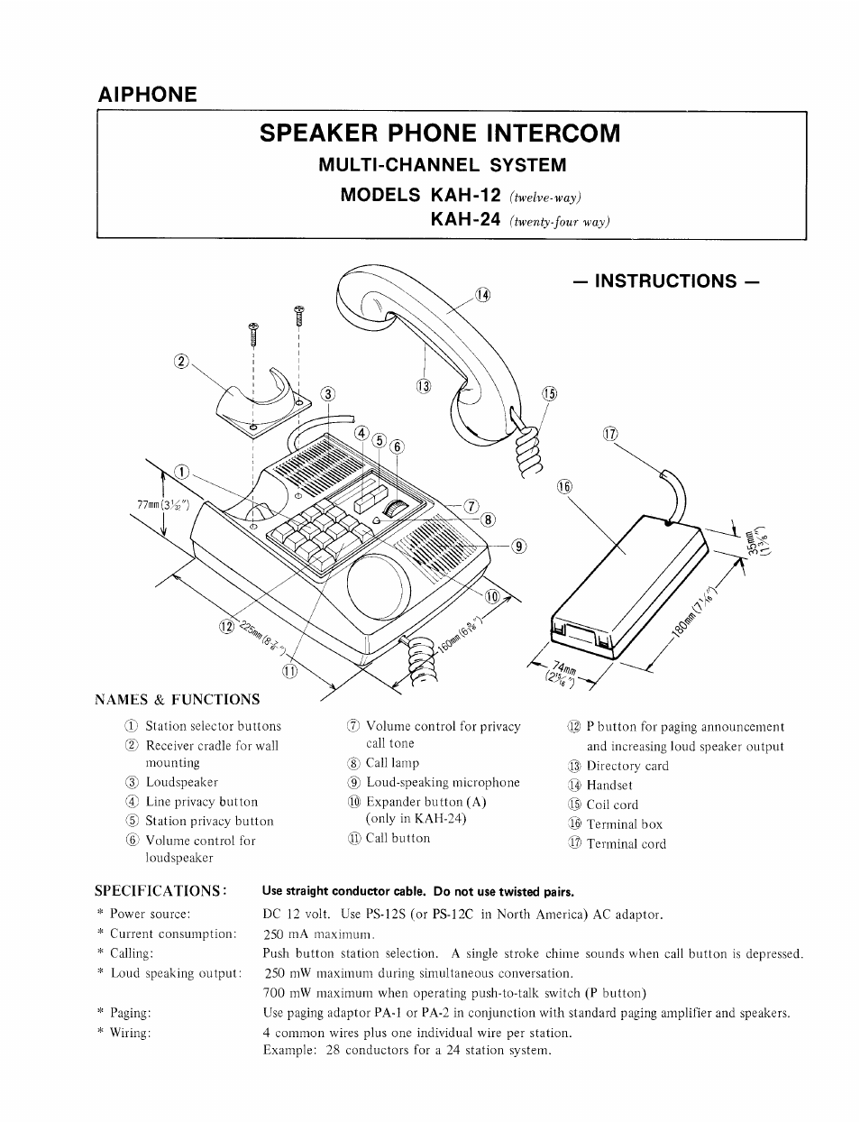 Aiphone KAH-12 User Manual | 10 pages