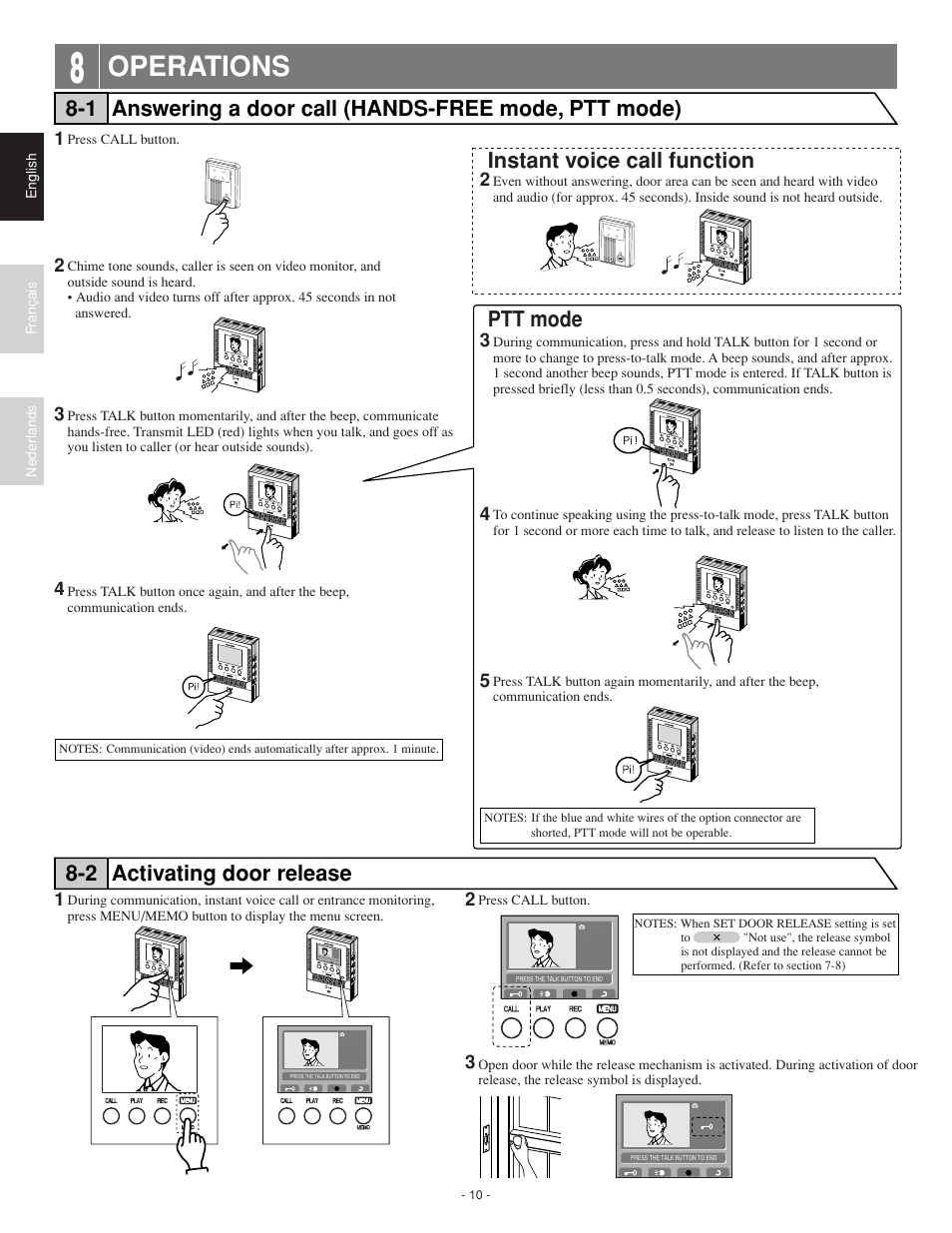 Operations, Instant voice call function ptt mode | Aiphone JF-2HD User Manual | Page 10 / 16